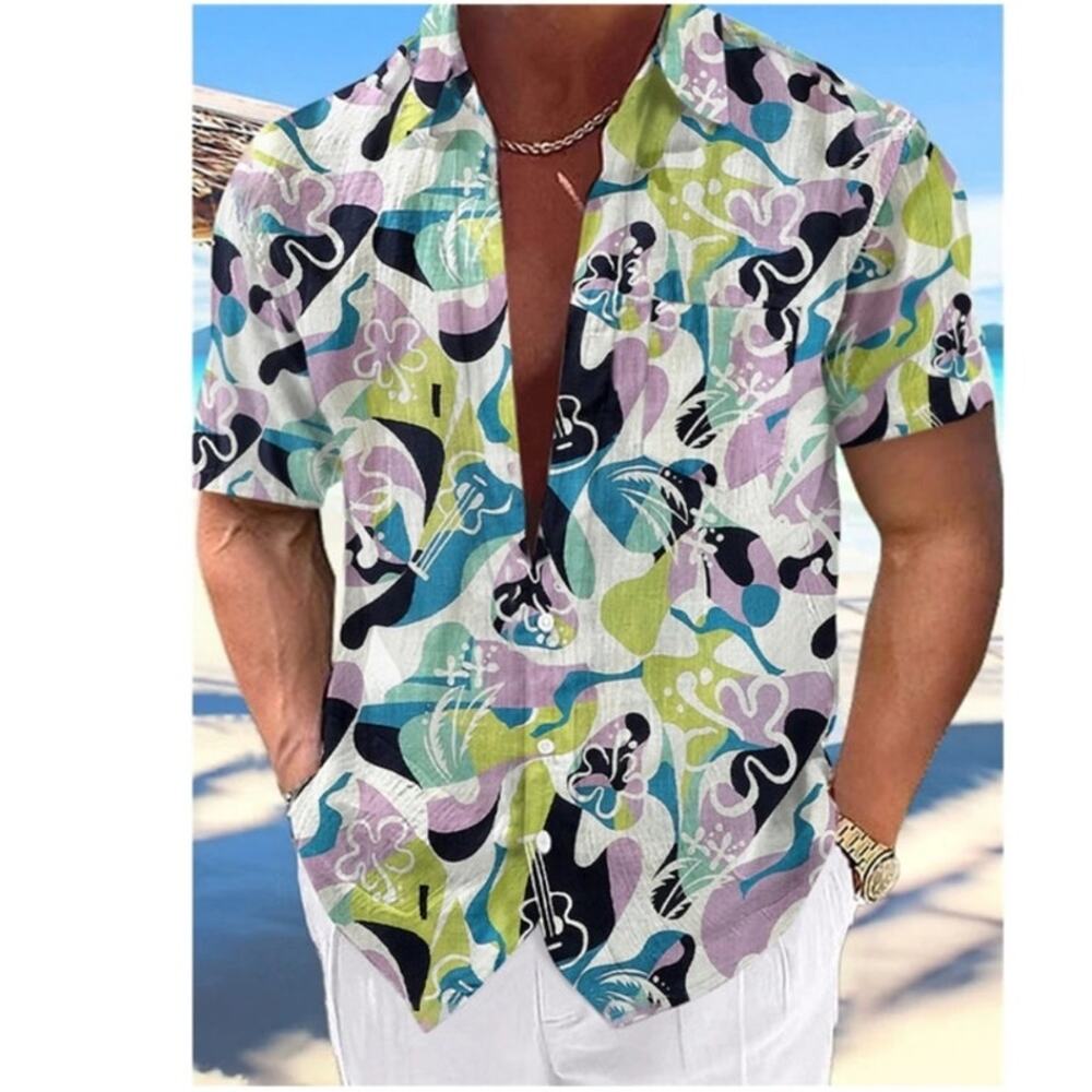 Kirra Tropical Vibe Button Front Short Sleeve Shirt size Large